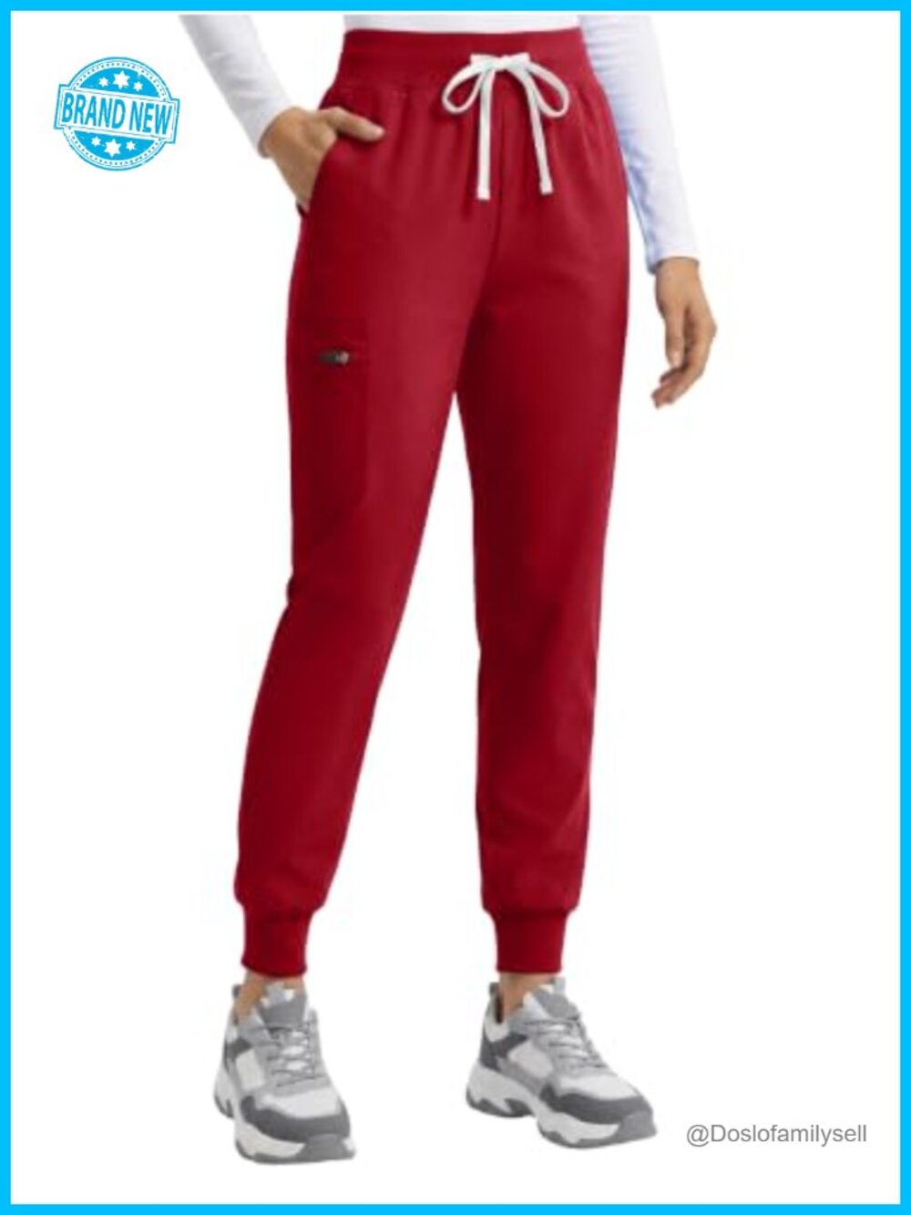 Women's Scrub Jogger Pants 7 Pockets Mid Rise Elastic Waist